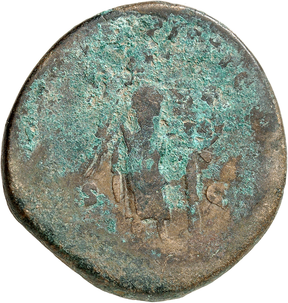 RIC III Marcus Aurelius 931 Marcus Aurelius reverse, Victory, winged, naked to waist, standing front, head right, holding ...
