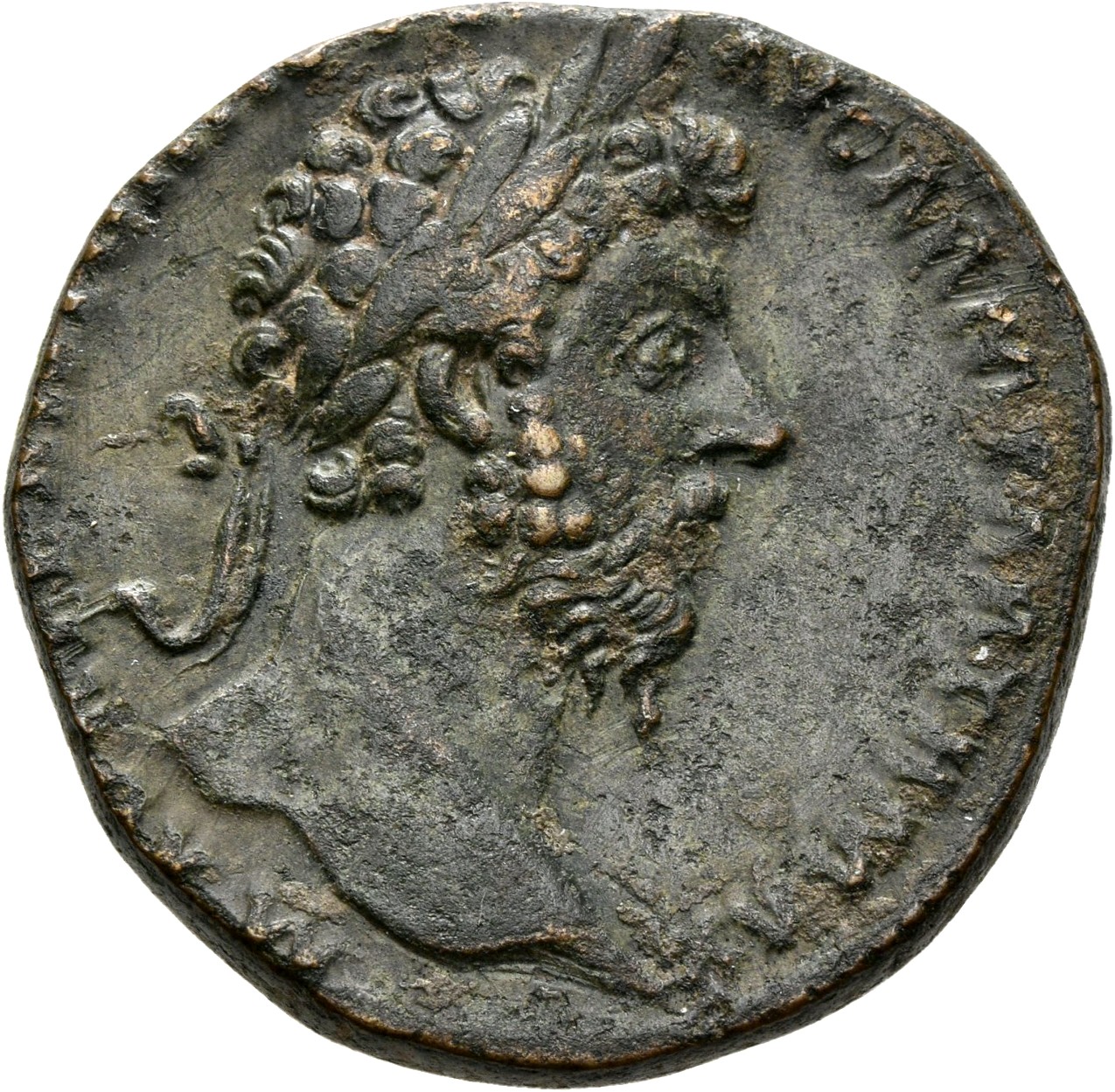 RIC III Marcus Aurelius 931 Marcus Aurelius obverse, Head of Marcus Aurelius, laureate, right