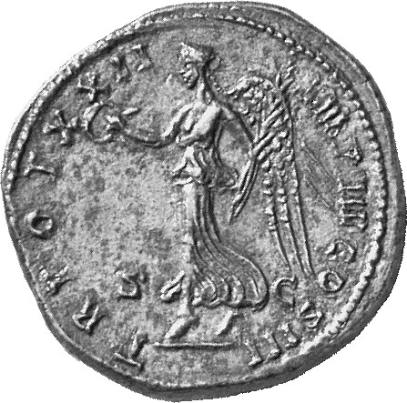 RIC III Marcus Aurelius 952 Marcus Aurelius reverse, Victory, winged, draped, advancing left, holding wreath in extended r...