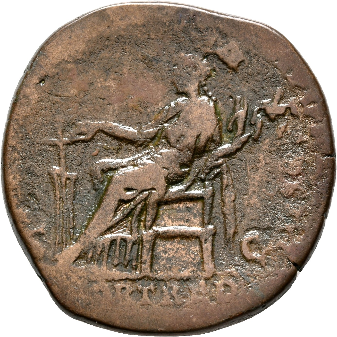 RIC III Marcus Aurelius 962 Marcus Aurelius reverse, Fortuna, draped, seated left on low seat, holding rudder set on groun...