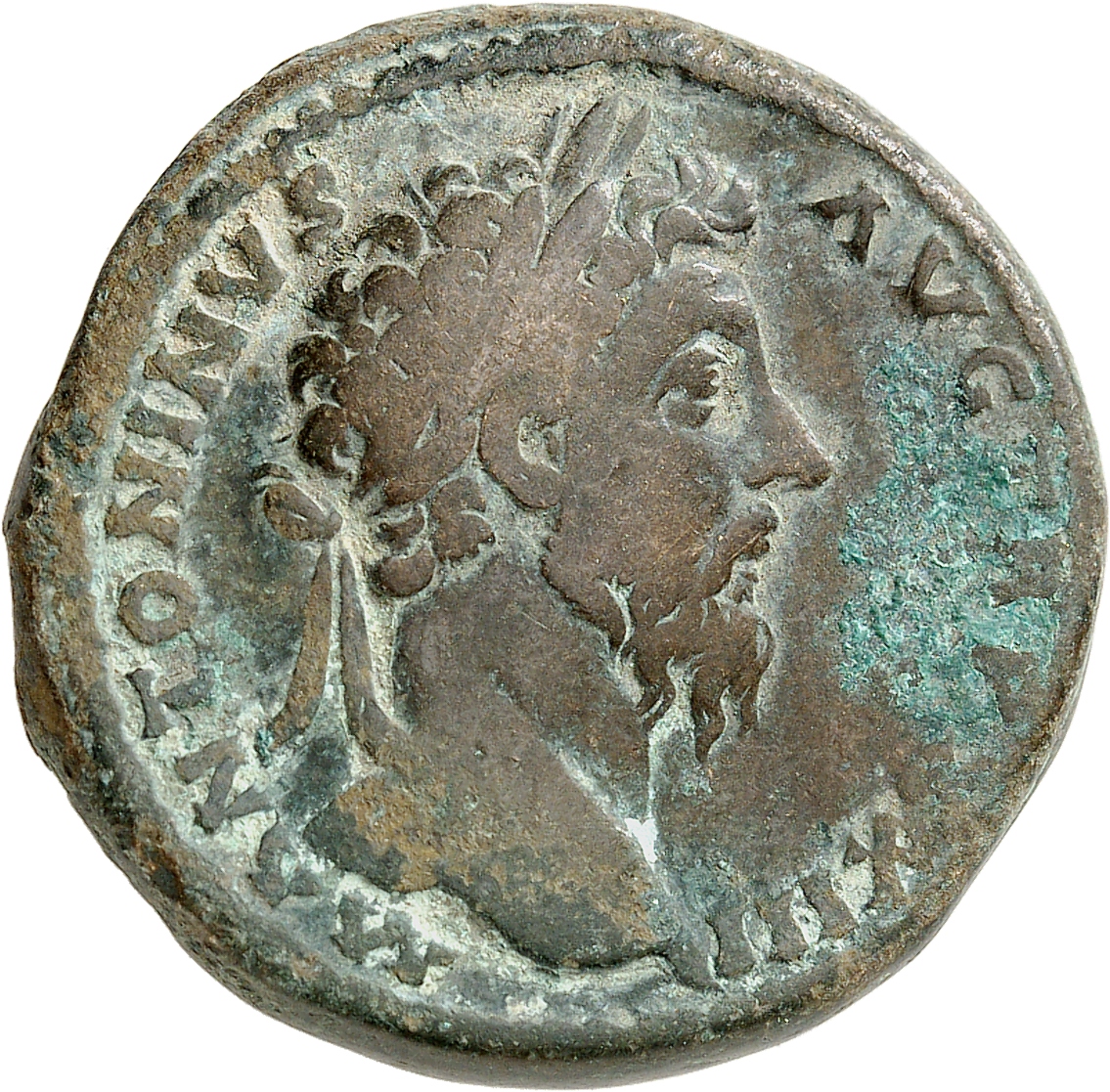 RIC III Marcus Aurelius 964 Marcus Aurelius obverse, Head of Marcus Aurelius, laureate, right