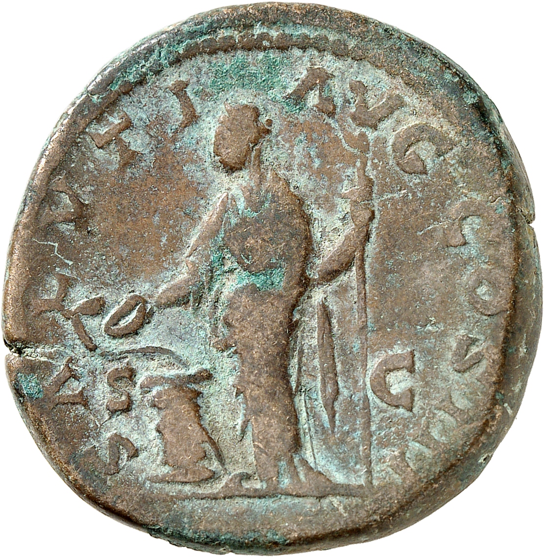 RIC III Marcus Aurelius 979 Marcus Aurelius reverse, Salus, draped, standing left, feeding out of patera in right hand sna...