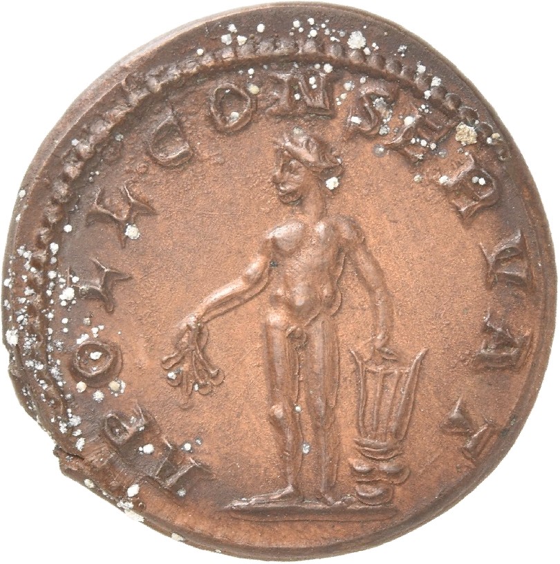 RIC IV Aemilian 1 Aemilian reverse, Apollo, nude, standing left, holding branch in right hand and resting left elbow on ly...