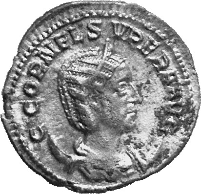 RIC IV Aemilian 30 Aemilian obverse, Bust of Cornelia Supera, diademed, draped, on crescent, right