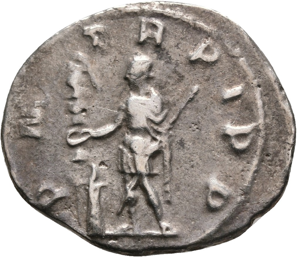 RIC IV Aemilian 7 Aemilian reverse — Aemilian, in military attire, standing left, sacrificing out of patera held in right ...