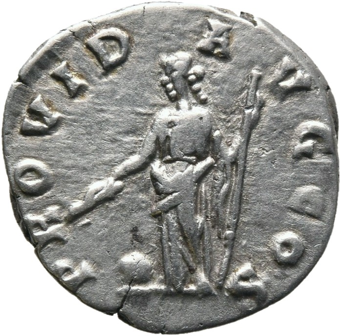 RIC IV Clodius Albinus 1 Clodius Albinus reverse, Providentia, draped, standing left, holding wand in right hand over glob...