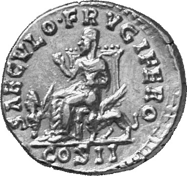 RIC IV Clodius Albinus 10 Clodius Albinus reverse, Saeculum Frugiferum, wearing fez, bearded, draped in long robe, seated ...