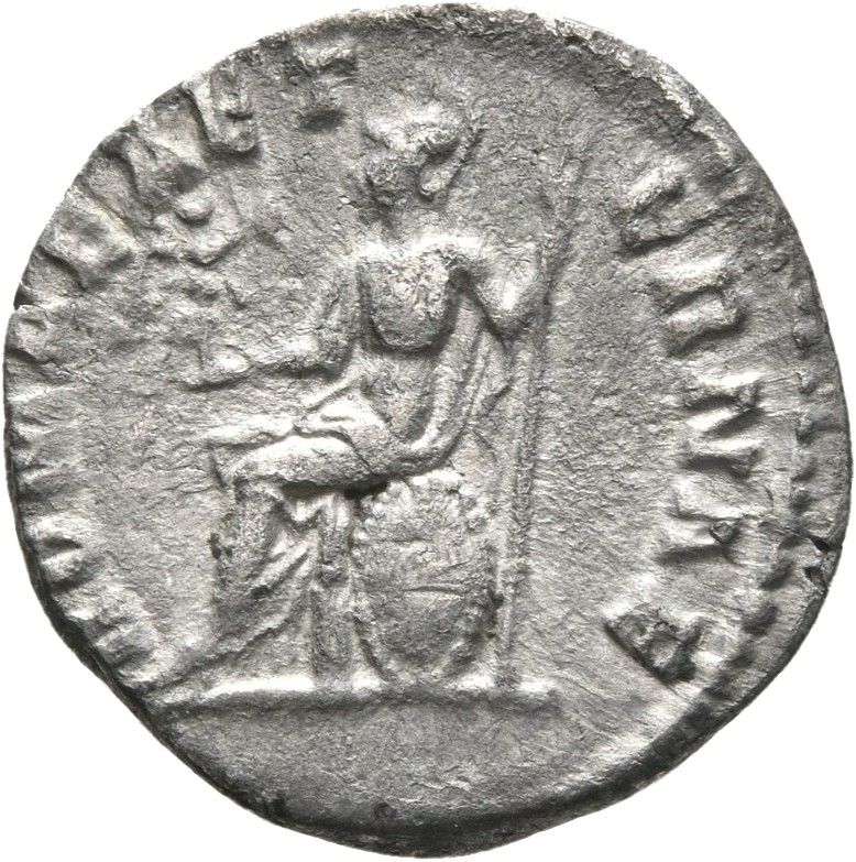 RIC IV Clodius Albinus 11A Clodius Albinus reverse, Roma, helmeted, draped, seated left on shield, holding palladium in ou...