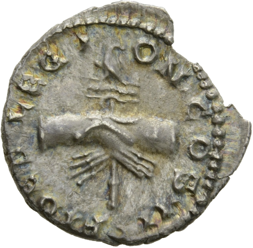 RIC IV Clodius Albinus 20 Clodius Albinus reverse, Clasped right hands, holding legion eagle