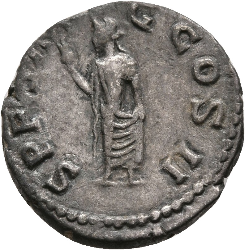 RIC IV Clodius Albinus 42A Clodius Albinus reverse, Spes, draped, advancing left, holding up flower in right hand and rais...