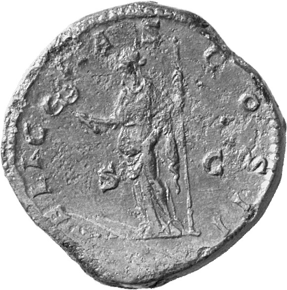 RIC IV Clodius Albinus 52A Clodius Albinus reverse, Felicitas, draped, standing left, holding caduceus in right hand and s...