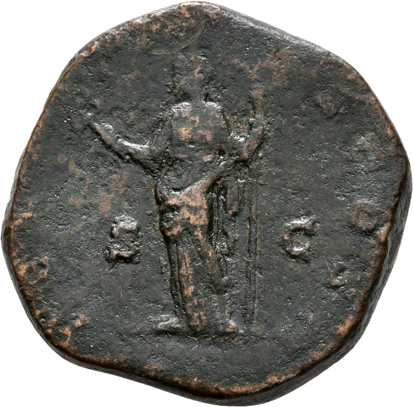 RIC IV Clodius Albinus 52B Clodius Albinus reverse — Felicitas, draped, standing left, holding caduceus in right hand and ...