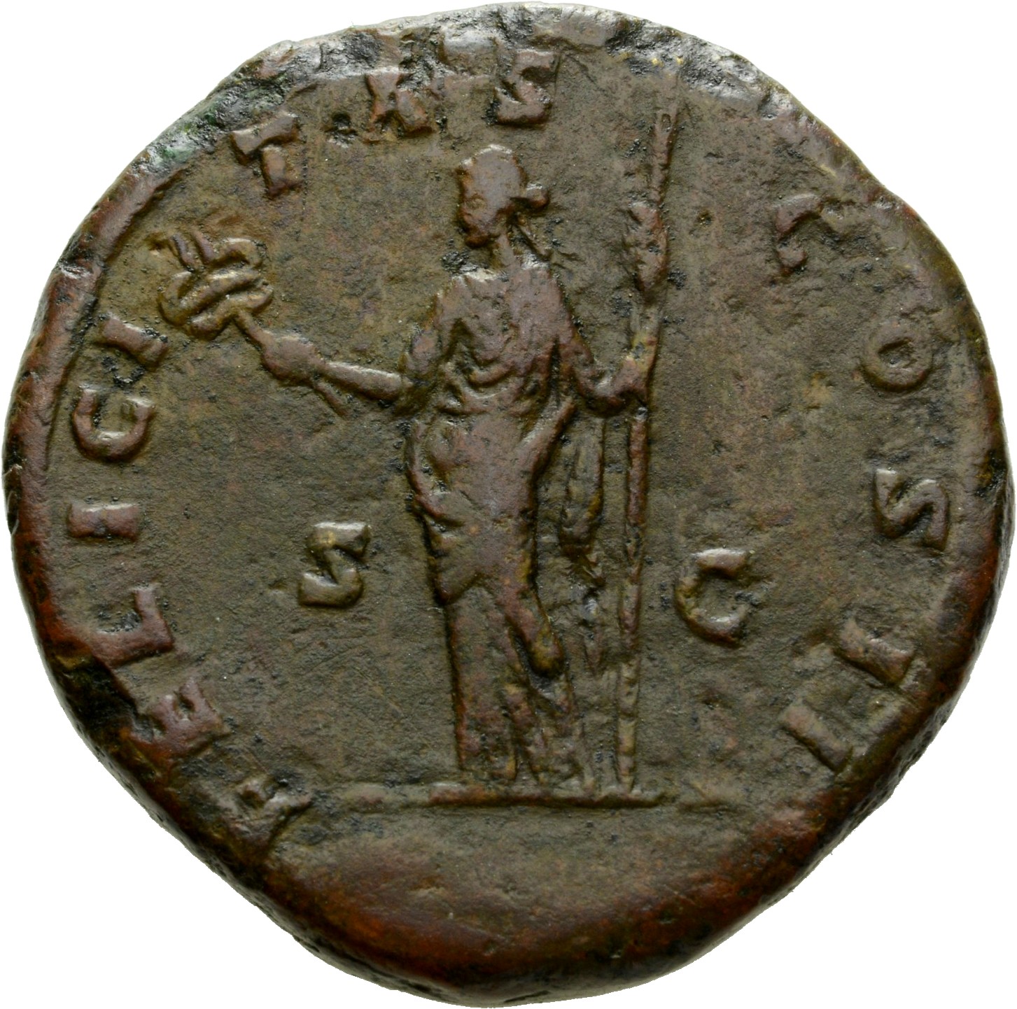 RIC IV Clodius Albinus 52D Clodius Albinus reverse, Felicitas, draped, standing left, holding caduceus in right hand and s...