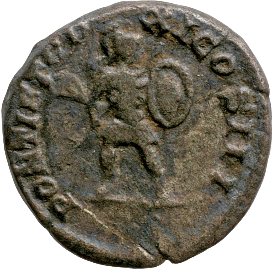 RIC IV Caracalla 100 Caracalla reverse — Mars, helmeted, standing right, right foot drawn back, holding spear in right han...