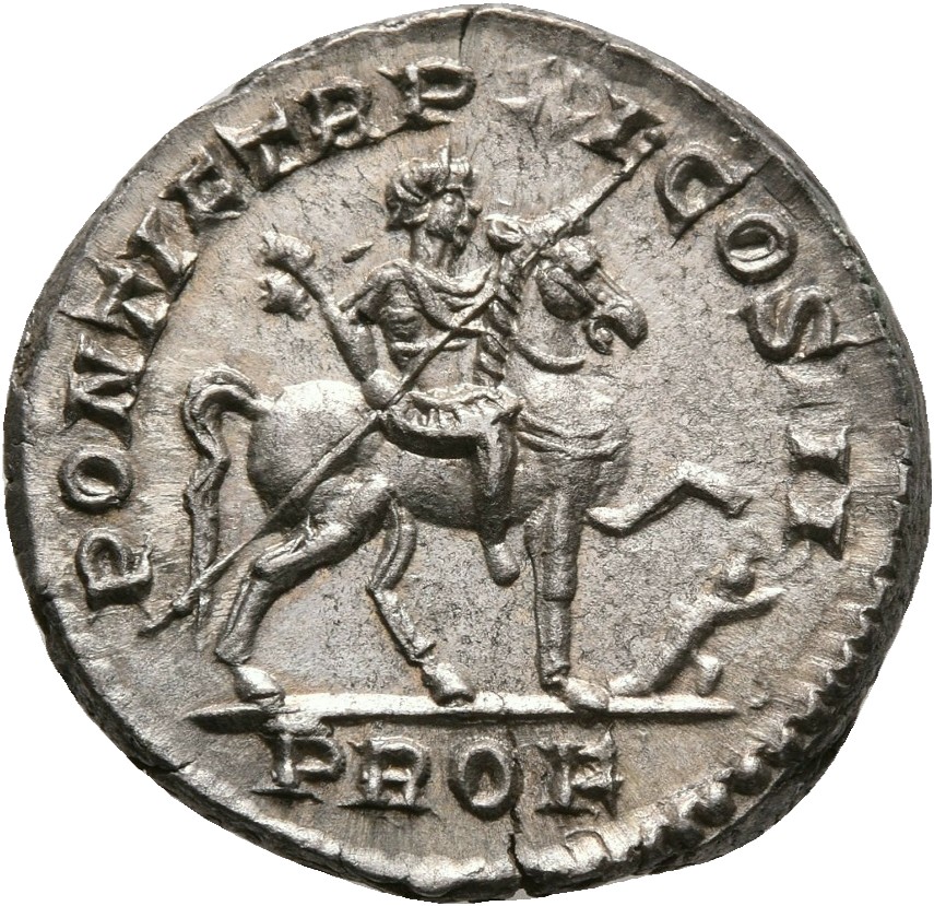 RIC IV Caracalla 108 Caracalla reverse, Caracalla, in military attire, on horse galloping right, holding raised spear in h...