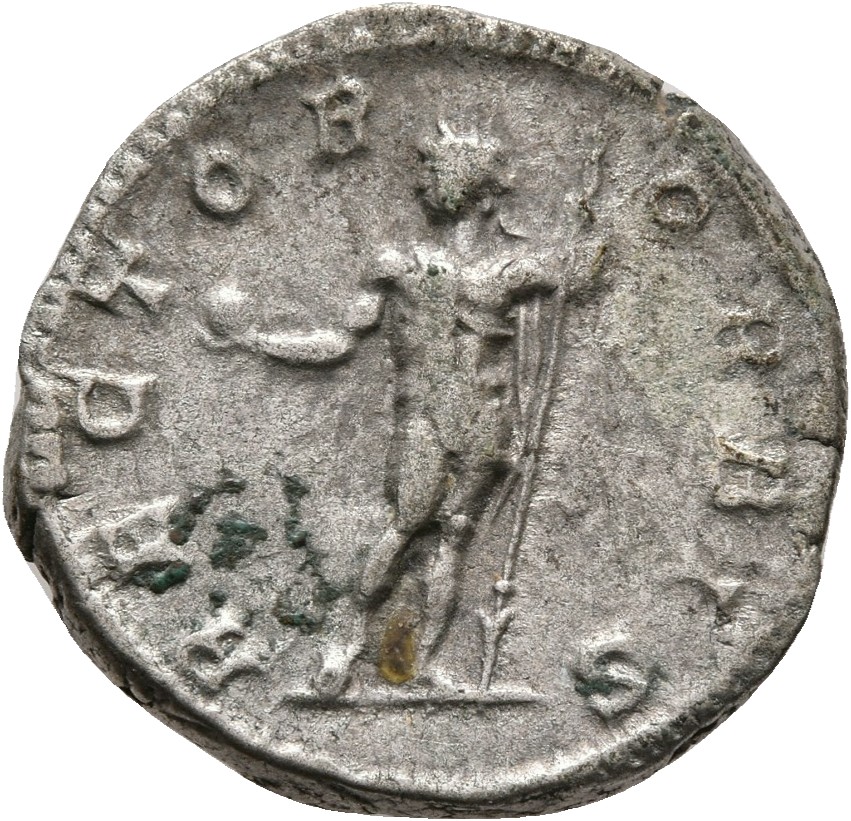 RIC IV Caracalla 141 Caracalla reverse, Sol, radiate, naked except for cloak over left shoulder, standing front, head left...