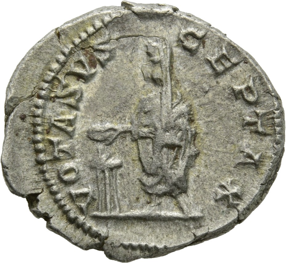 RIC IV Caracalla 150 Caracalla reverse, Caracalla, togate, standing left, sacrificing out of patera in right hand over tri...