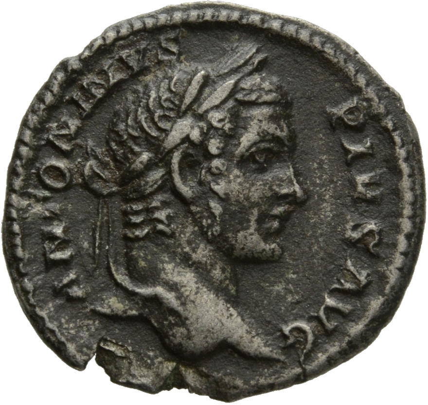 RIC IV Caracalla 170 (denarius) Caracalla obverse, Head of Caracalla, laureate, right