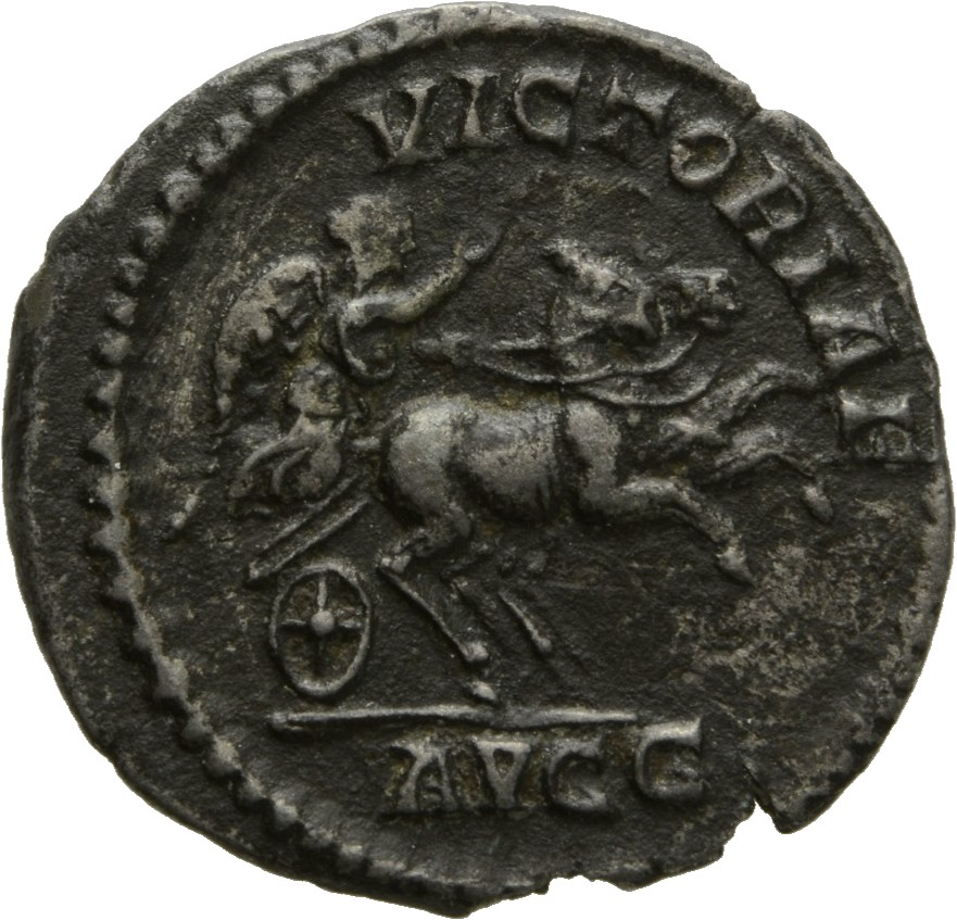 RIC IV Caracalla 170 (denarius) Caracalla reverse, Victory, winged, draped, standing right in fast biga