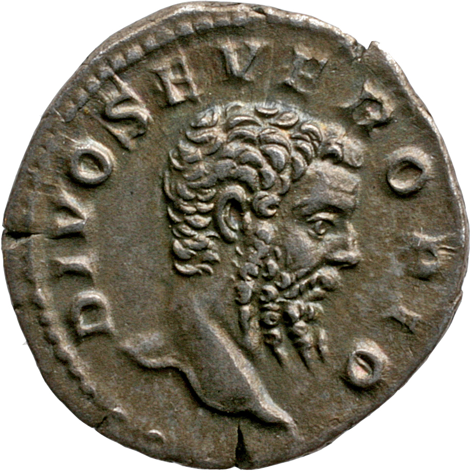 RIC IV Caracalla 191C Caracalla obverse, Head of Septimius Severus, bare-headed, right