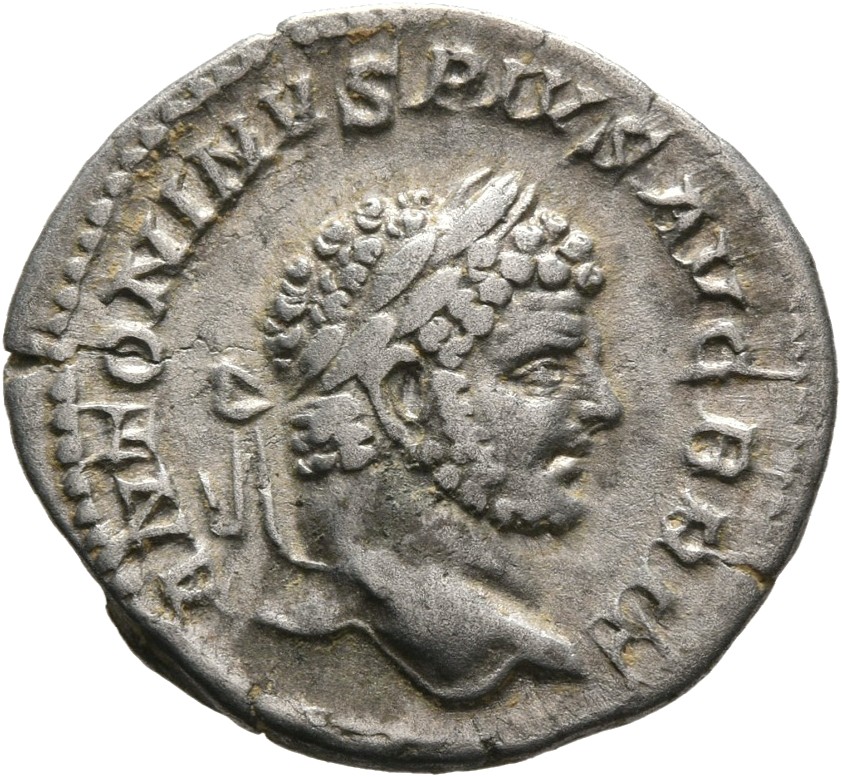 RIC IV Caracalla 206a Caracalla obverse, Head of Caracalla, laureate, right