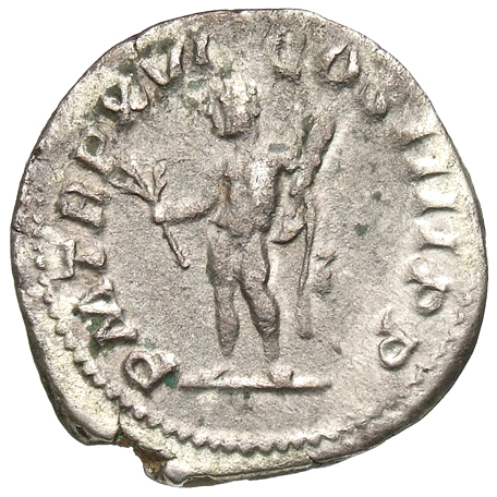 RIC IV Caracalla 206c Caracalla reverse, Hercules, naked except for lion-skin draped over left arm, standing left, holding...