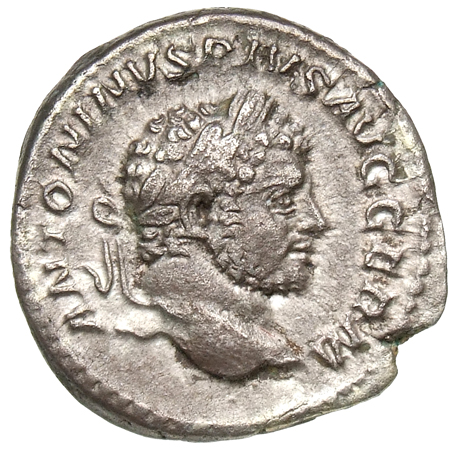 RIC IV Caracalla 206c Caracalla obverse, Head of Caracalla, laureate, right