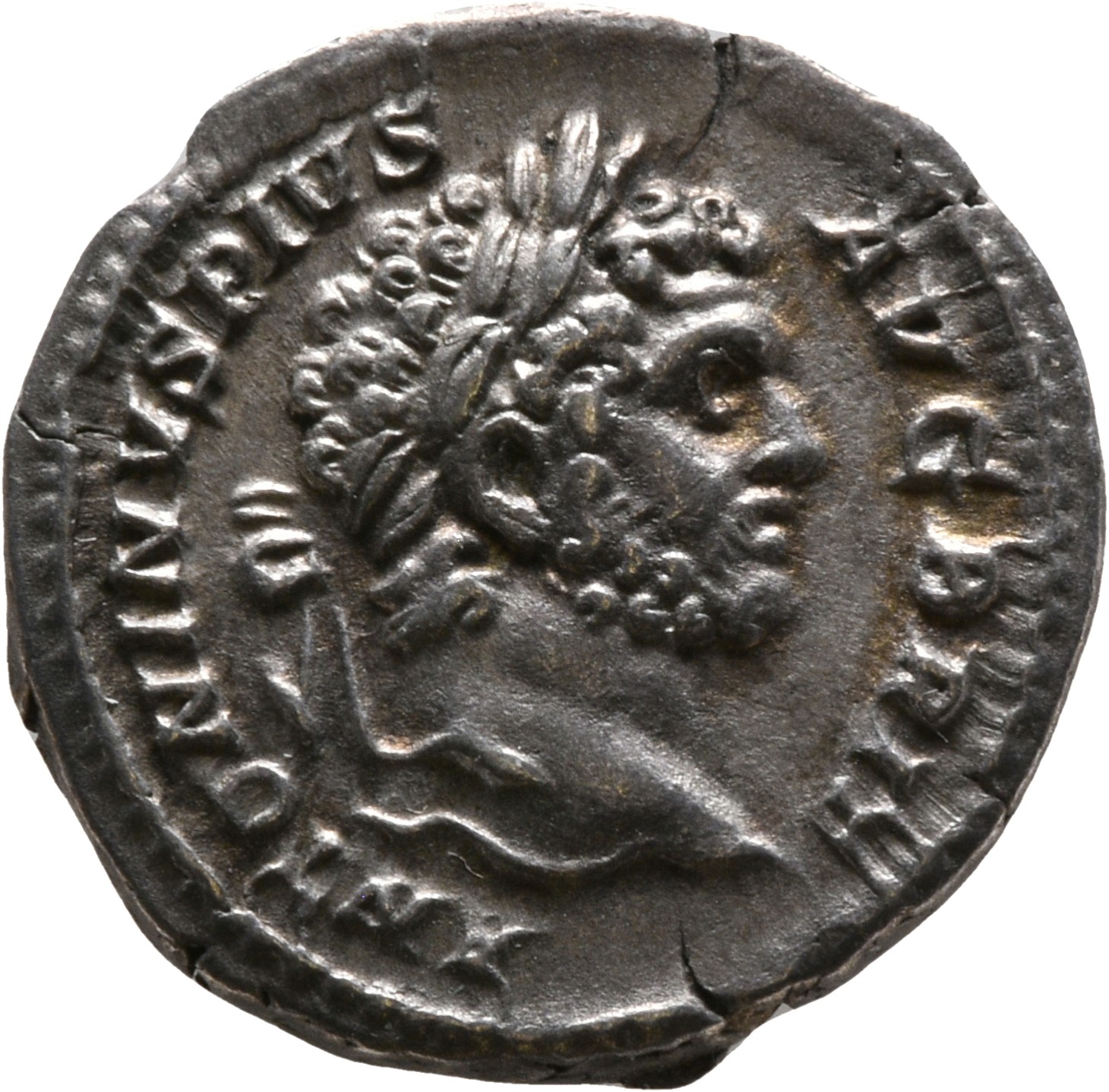 RIC IV Caracalla 223 Caracalla obverse, Head of Caracalla, laureate, bearded, right