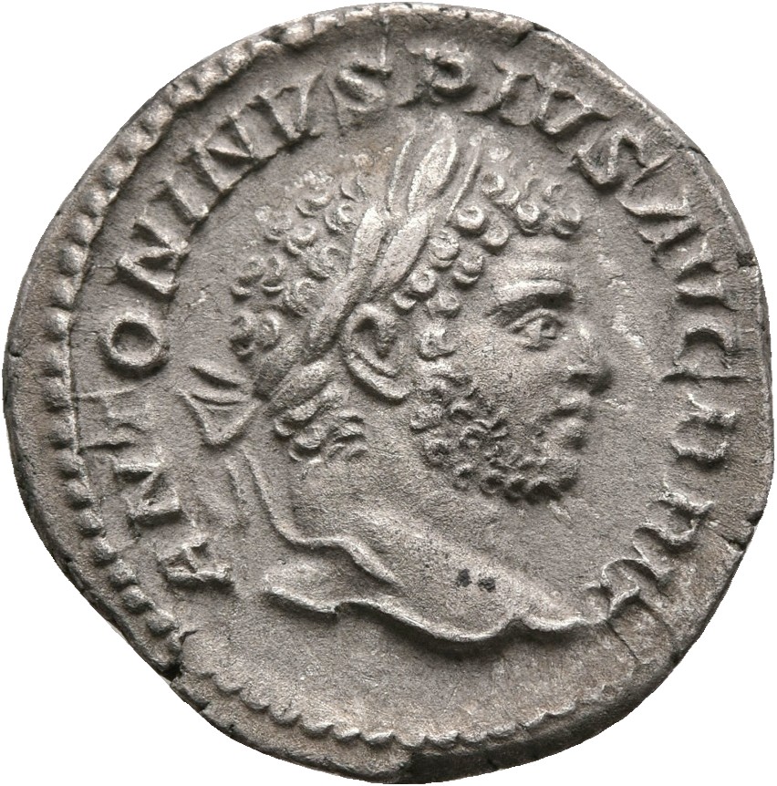 RIC IV Caracalla 224 Caracalla obverse, Head of Caracalla, laureate, bearded, right