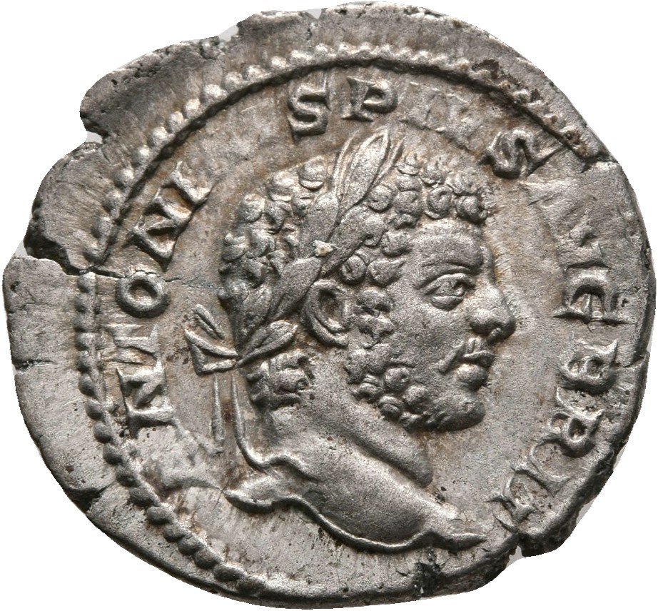 RIC IV Caracalla 225 Caracalla obverse, Head of Caracalla, laureate, bearded, right