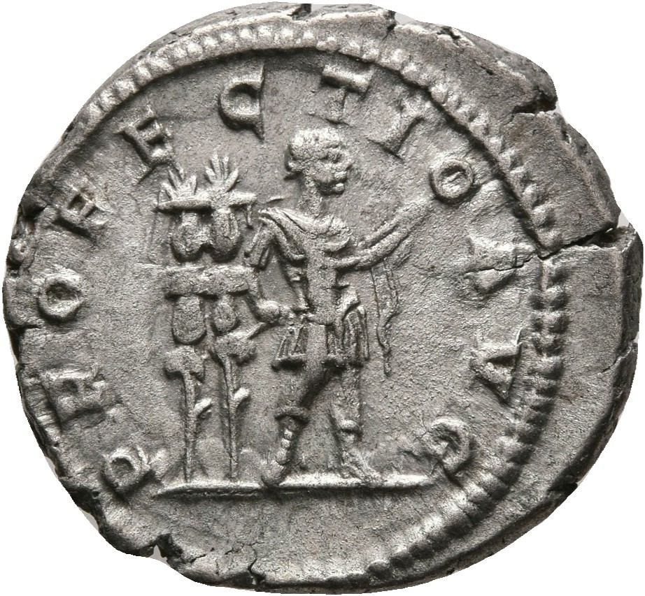 RIC IV Caracalla 225 Caracalla reverse, Caracalla, in military attire, standing right, holding transverse spear in both ha...