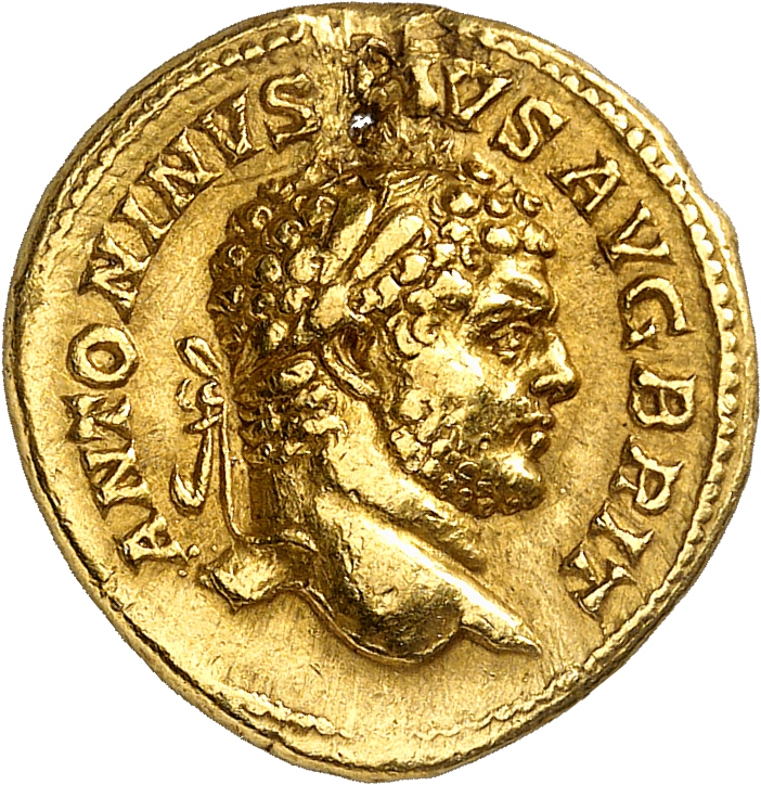 RIC IV Caracalla 229A Caracalla obverse, Head of Caracalla, laureate, bearded, right