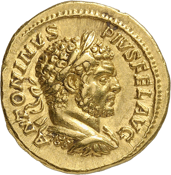 RIC IV Caracalla 237 (aureus) Caracalla obverse, Bust of Caracalla, laureate, draped, cuirassed, right