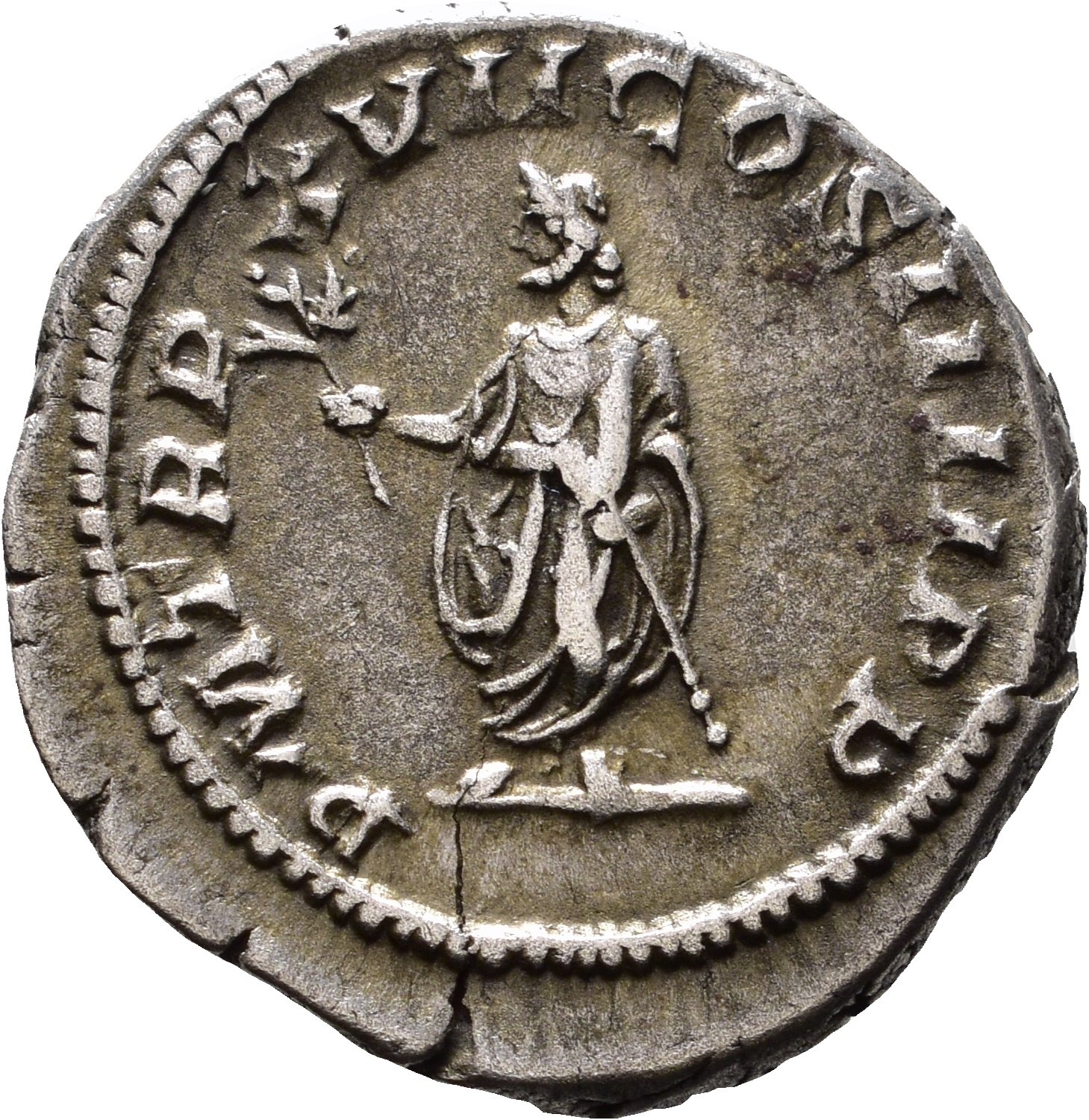 RIC IV Caracalla 246 Caracalla reverse, Caracalla, togate, standing left, holding branch in extended right hand and baton ...