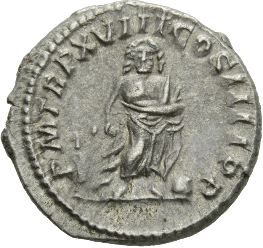 RIC IV Caracalla 253 Caracalla reverse, Asclepius, nude to waist, standing front, head left, holding serpent-wreathed wand...
