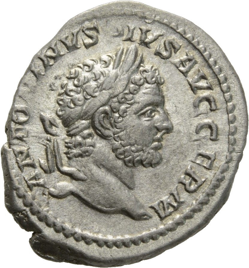 RIC IV Caracalla 268 Caracalla obverse, Head of Caracalla, laureate, right