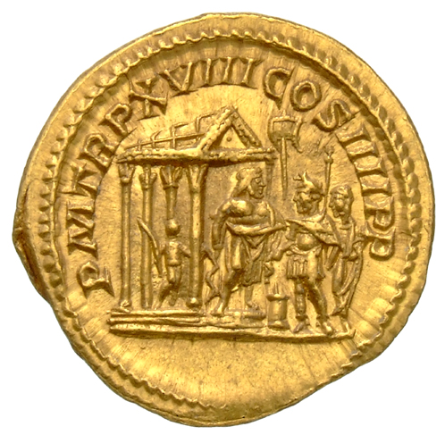 RIC IV Caracalla 270D Caracalla reverse, Caracalla, in military attire, standing left, sacrificing out of patera in right ...
