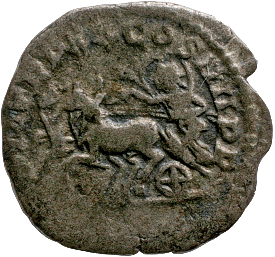 RIC IV Caracalla 274C Caracalla reverse, Diana, with crescent on brow, mantle flying behind her, draped, standing left in ...