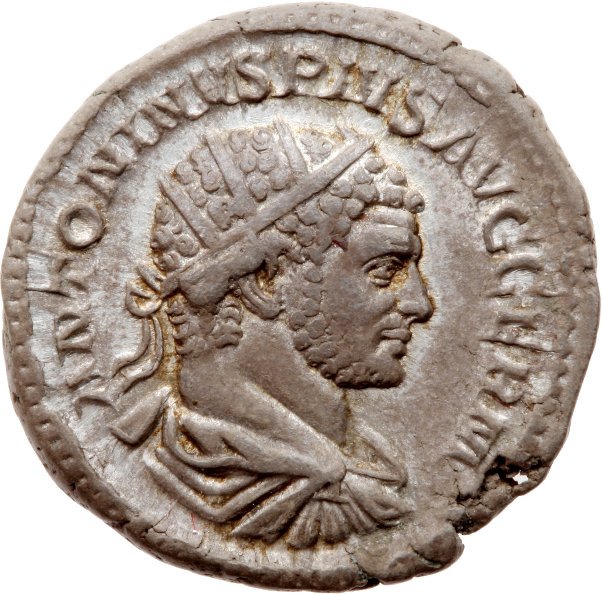 RIC IV Caracalla 280D Caracalla obverse, Bust of Caracalla, radiate, draped, right
