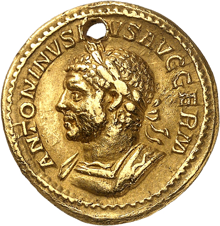 RIC IV Caracalla 281D Caracalla obverse, Bust of Caracalla, laureate, cuirassed, left