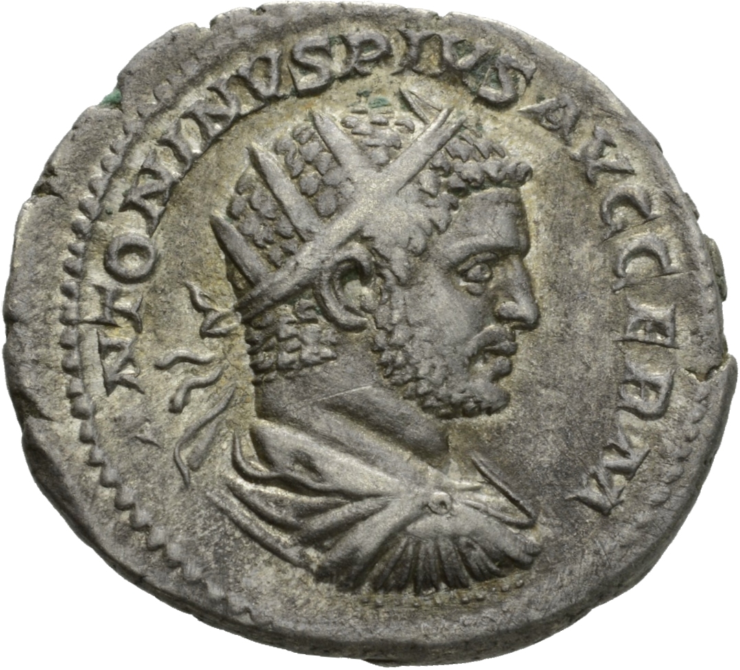 RIC IV Caracalla 293F Caracalla obverse, Bust of Caracalla, radiate, draped, cuirassed, right