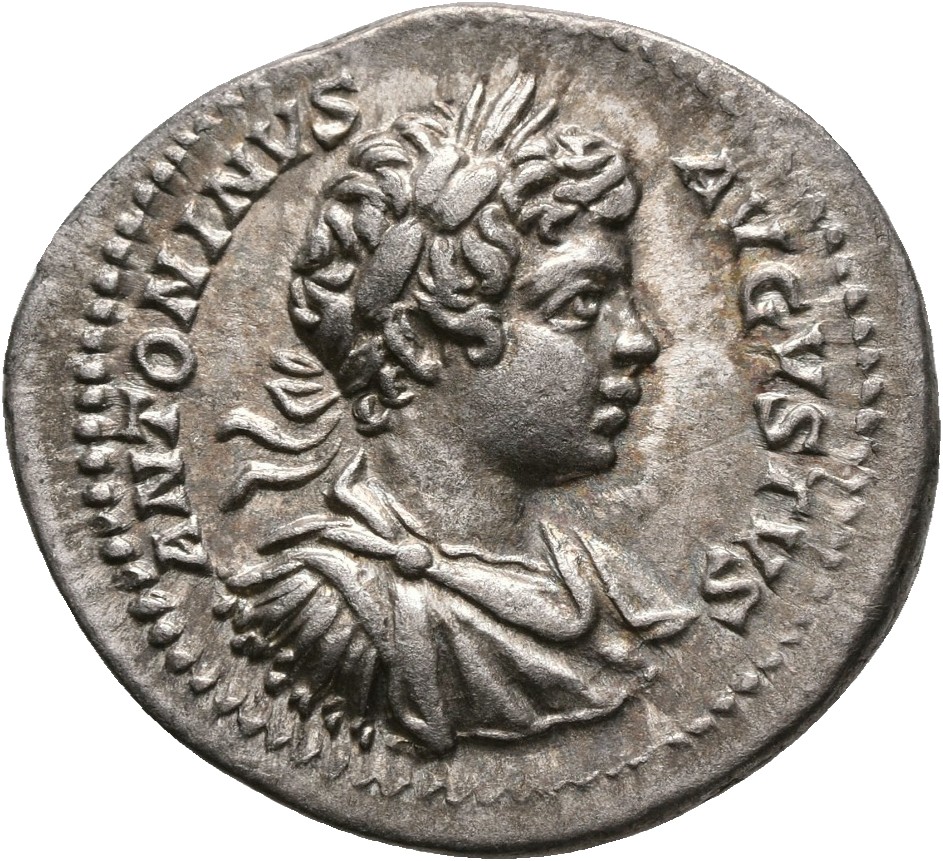 RIC IV Caracalla 29 (denarius) Caracalla obverse, Bust of Caracalla, laureate, draped, cuirassed, right