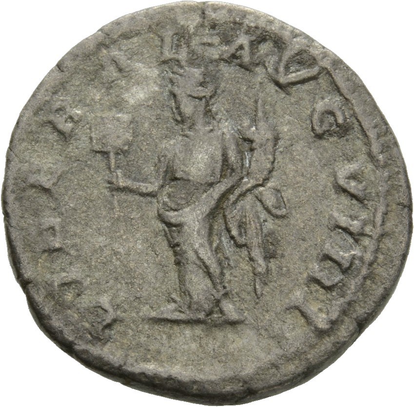 RIC IV Caracalla 302 Caracalla reverse, Liberalitas, draped, standing left, holding abacus in right hand and cornucopiae i...