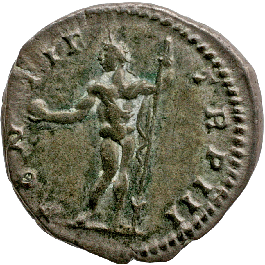 RIC IV Caracalla 30a Caracalla reverse, Sol, radiate, naked except for cloak over left shoulder, standing front, head left...