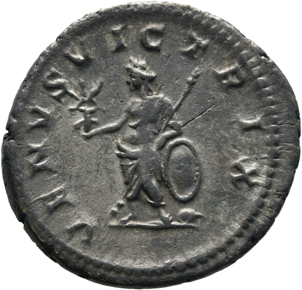 RIC IV Caracalla 311C (antoninianus) Caracalla reverse — Venus, draped, standing left, holding Victory in extended right h...