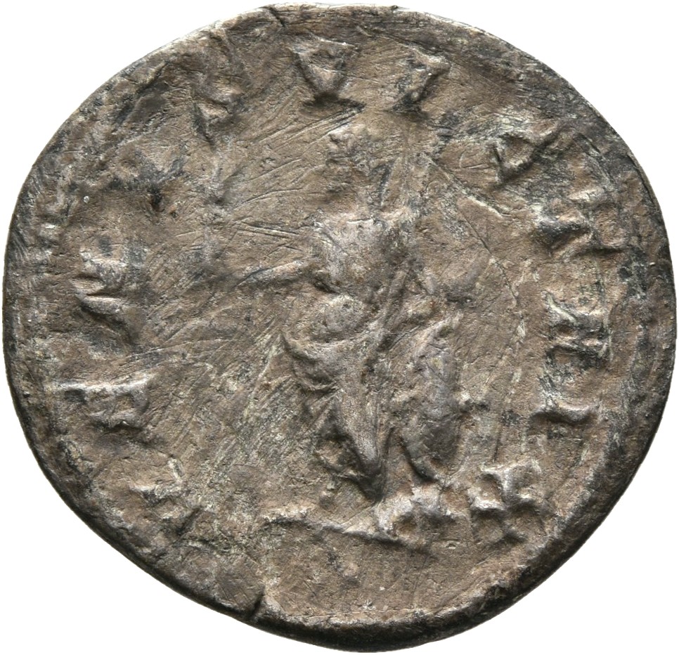 RIC IV Caracalla 311D Caracalla reverse — Venus, draped, standing left, holding Victory in extended right hand and spear i...