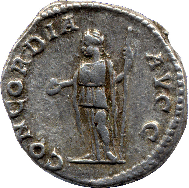 RIC IV Caracalla 359 (denarius) Caracalla reverse, Concordia, draped, standing left, holding patera in extended right hand...