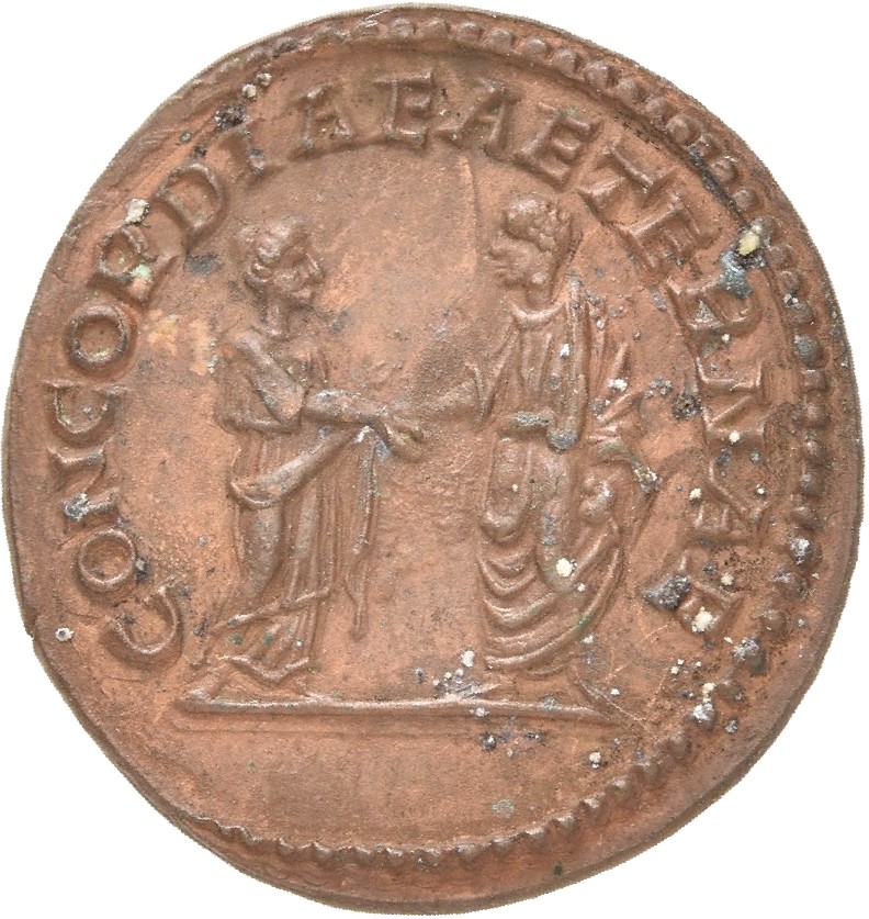 RIC IV Caracalla 361 (aureus) Caracalla reverse, Caracalla, togate, standing left, clasping right hands with Plautilla, dr...