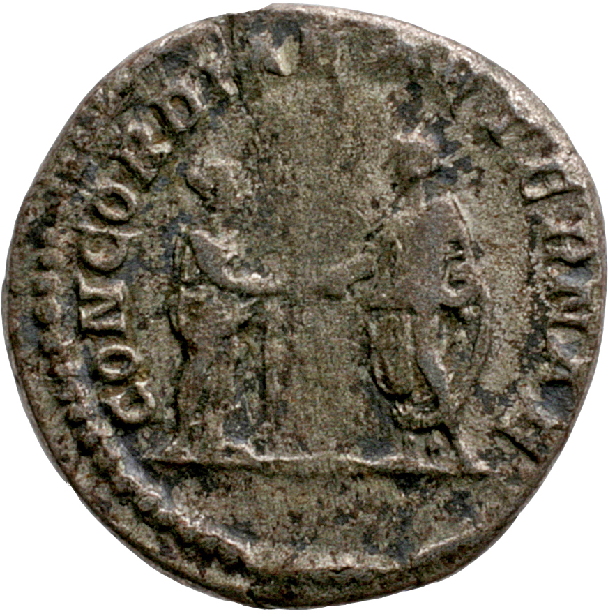 RIC IV Caracalla 361 (denarius) Caracalla reverse, Caracalla, togate, standing left, clasping right hands with Plautilla, ...