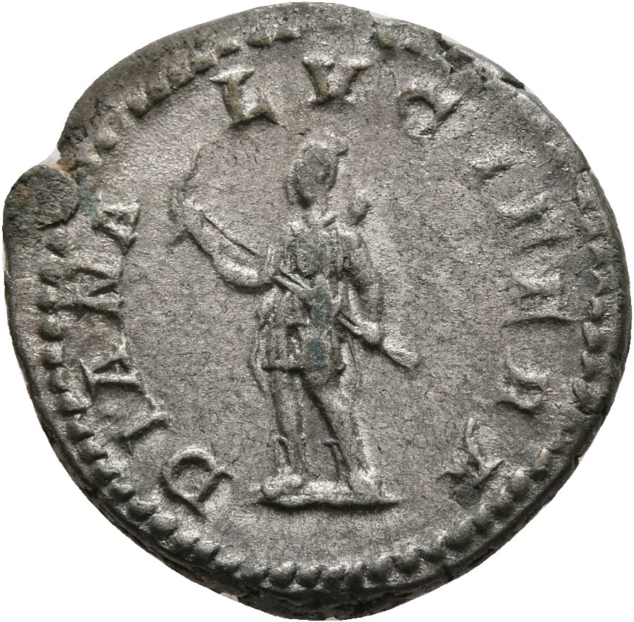 RIC IV Caracalla 366 (denarius) Caracalla reverse, Diana, draped, standing left, holding a torch in both hands